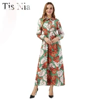 green floral print loose long dress womens long sleeve high neck party dress adies day casual wear 2022 spring dress plus size