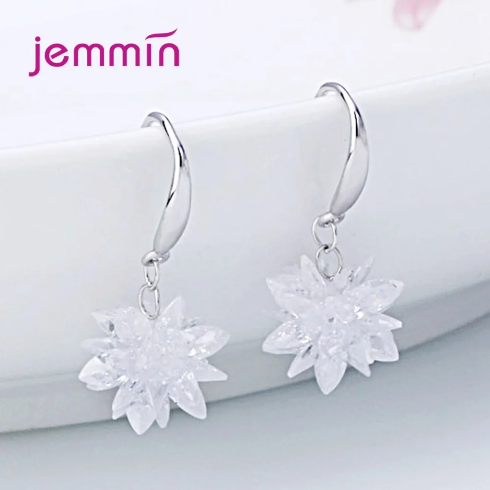 1 Pair Fashion DIY Handmade Cubic Zircon Flower Earrings 925 Sterling Silver Ice Shape Earring Accessory Free Shipping | Украшения и