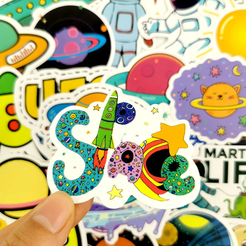 

10/30/50pcs/Pack Cartoon UFO Astronaut Space Decor Stickers For Laptop Luggage Motorcycle Phone Skateboard Kids Sticker Toys