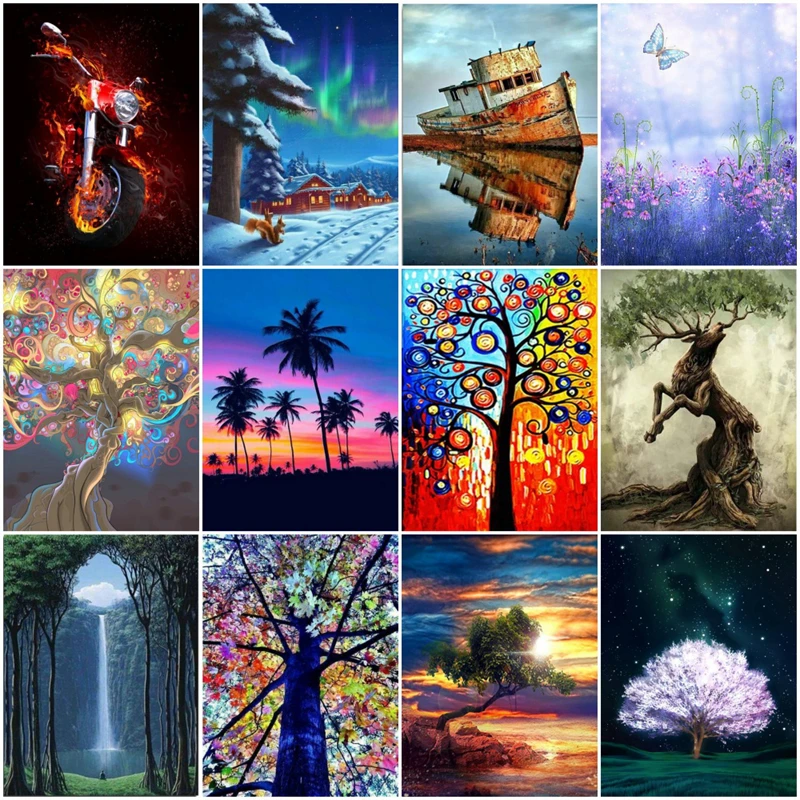 

DIY Diamond Painting Full square round diamond tree Diamond Painting Cross Stitch Rhinestone mosaic Needlework Home Decorative