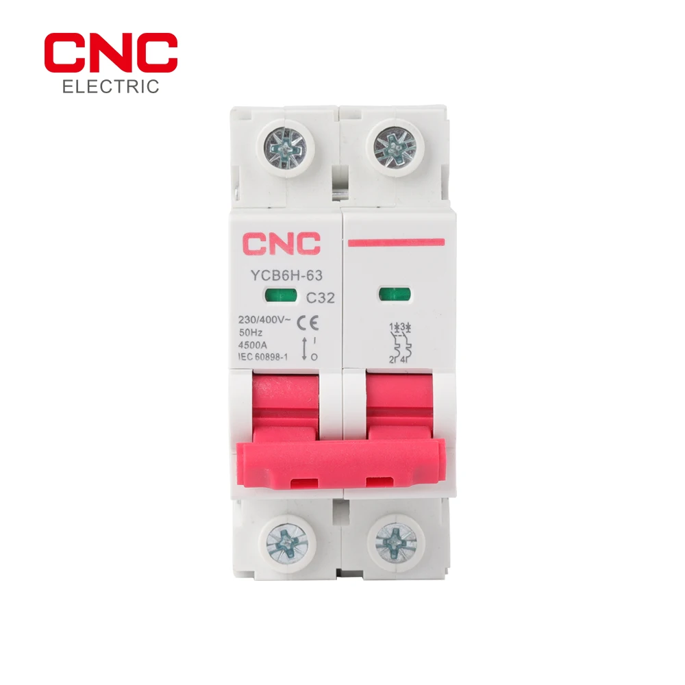 

CNC YCB6H-63 2P 3P MCB 4.5kA 400V Miniature Circuit Breaker Din Rail Mount Breaking Capacity 50/60Hz 25A/32A/40A/50A/63A