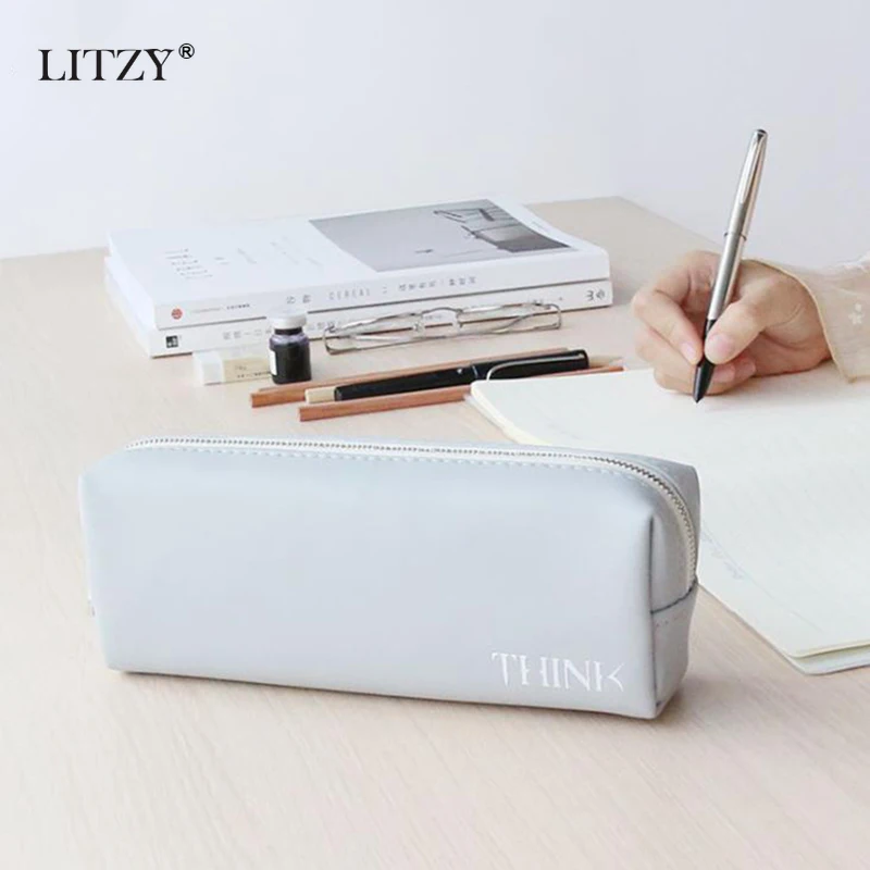 Черный чехол для карандашей школьный кожаный мальчиков и девочек вместительная