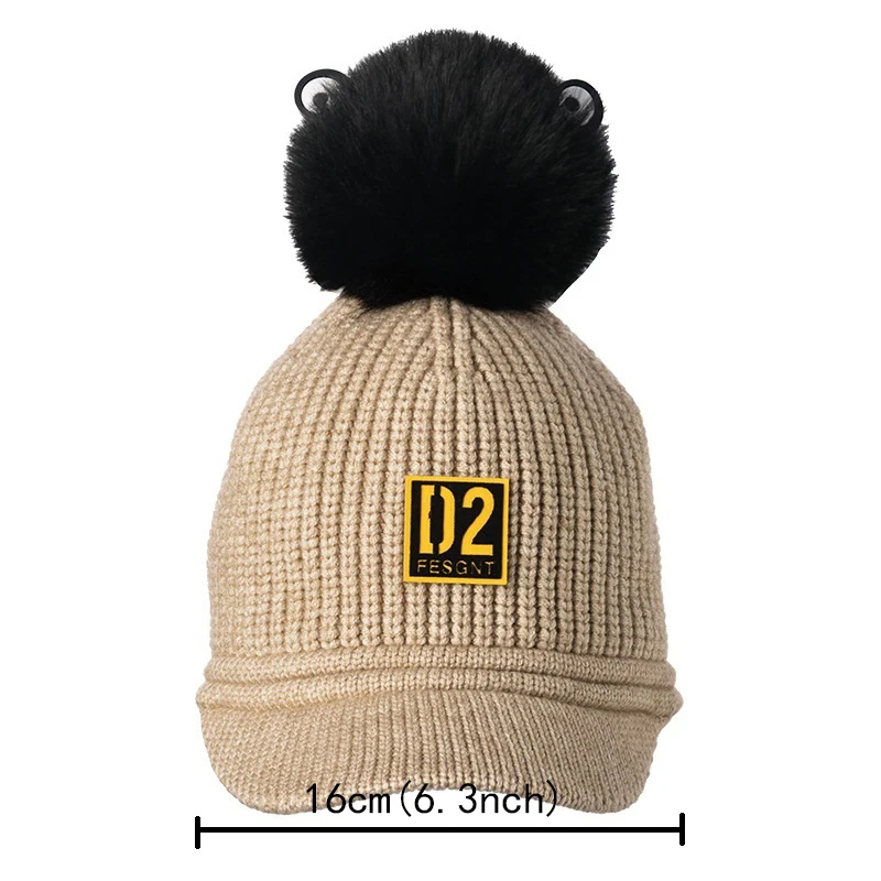 Baby Hat Cotton With Poms Letters Winter Warm Fur Ball Baseball Caps For Boys Girls Knitted Kids Headwear | Детская одежда и обувь