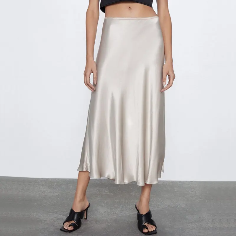 Женская атласная юбка с высокой талией элегантная офисная длинная блестящая