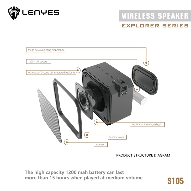 Уличный динамик Lenyes 5 Вт TWS Bluetooth Беспроводная колонка IPX7 портативный маленький