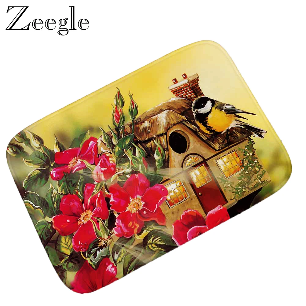 Цветочный фланелевый Коврик для пола с птицами впитывающий комнатный коврик