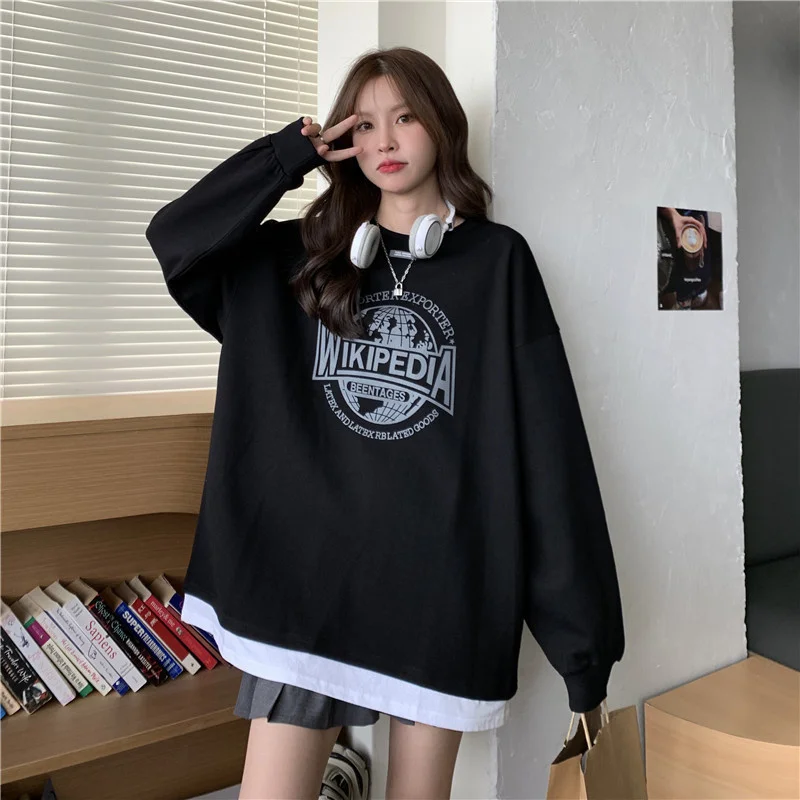 

Real Shot Autumn Thin Fake Two-piece Long Sleeve Top