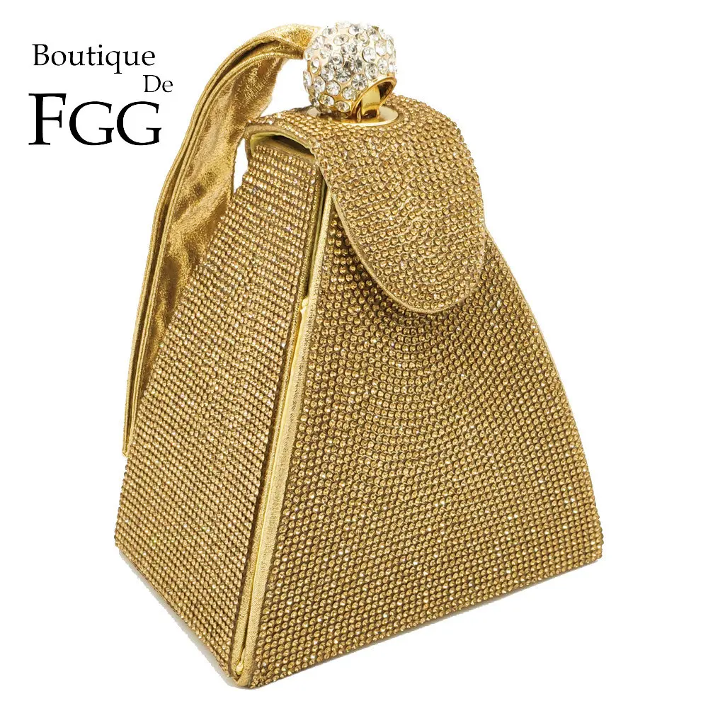 

Boutique De FGG Dazzling Fashion Pyramid Crystal Clutch Evening Bags For Women 2020 Designer Evening Wedding Wristlets Handbags