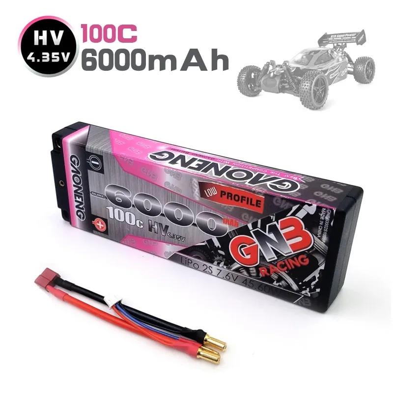 Аккумулятор Gaoneng GNB Racing Lipo 6000 мАч 2S 7 6 В HV 100C/200C жесткий корпус 5 0 мм золотой разъем T