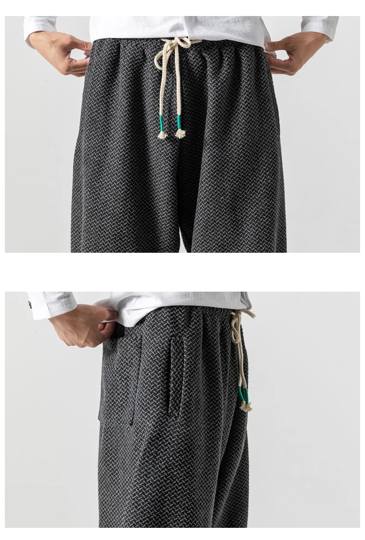Sinicism Store мужские зимние утепленные шерстяные штаны-шаровары, мужские теплые широкие брюки в китайском стиле, мужские, японские повседневные клетчатые брюки