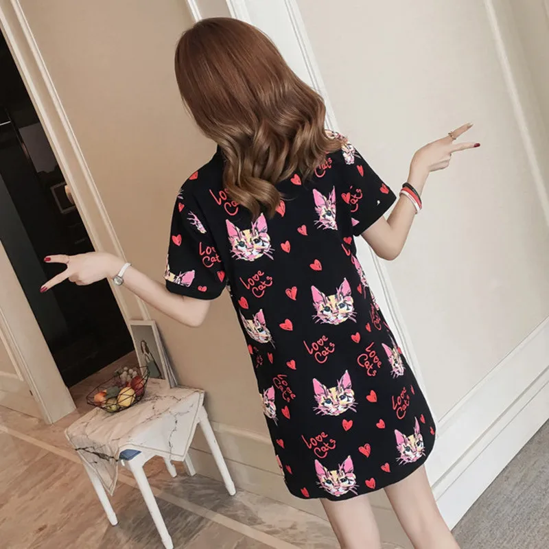 Платье женское с коротким рукавом милое летнее размера плюс свободного кроя