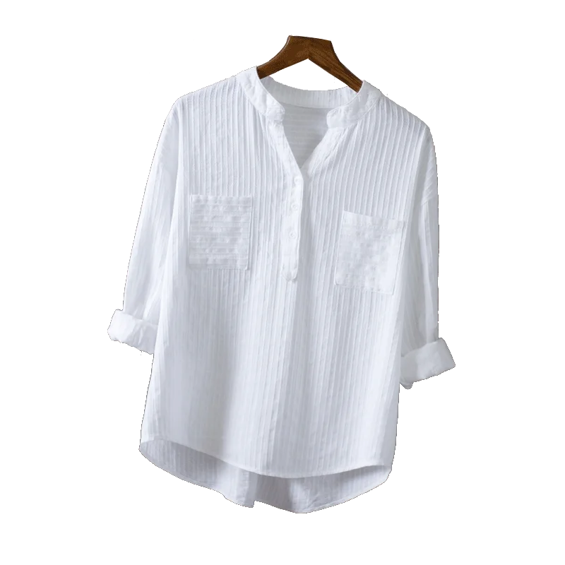 Рубашка женская с V-образным вырезом Повседневная Элегантная блузка из 2021 хлопка