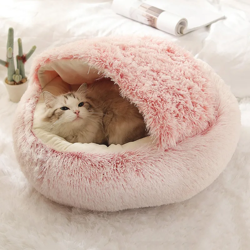 Лежанка для кошек круглая мягкая плюшевая | AliExpress