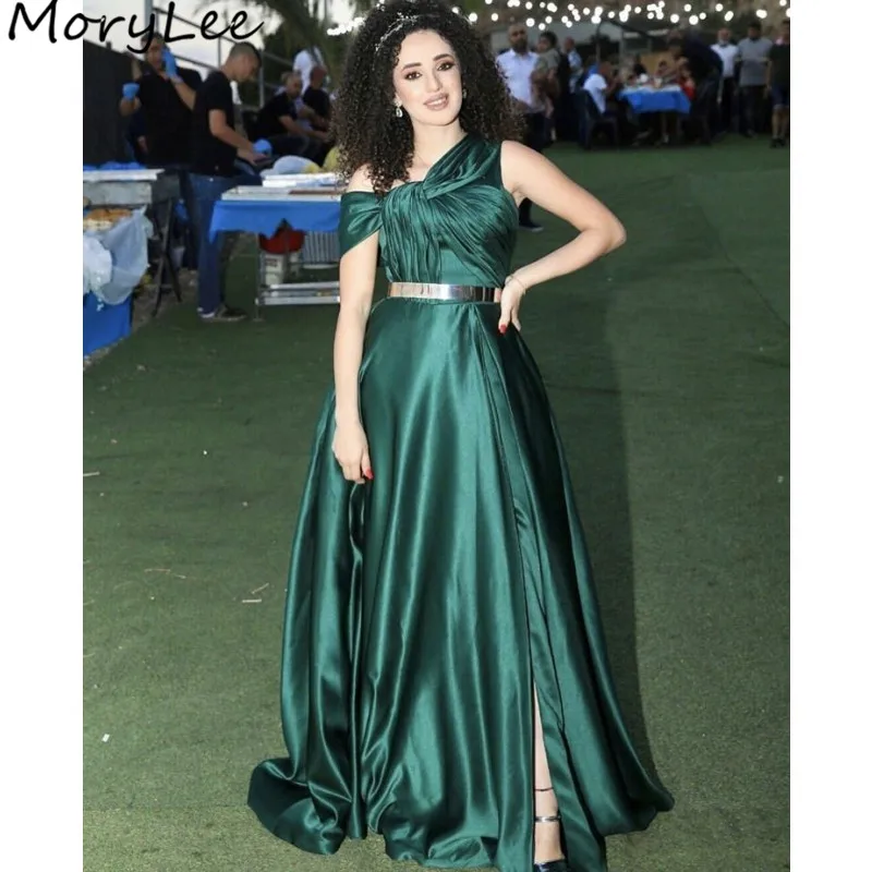 

Satin Evening Dresses One Shoulder Sleeveless A-Line Floor Length Satin Prom Dresses With Lace Up vestidos de fiesta de noche