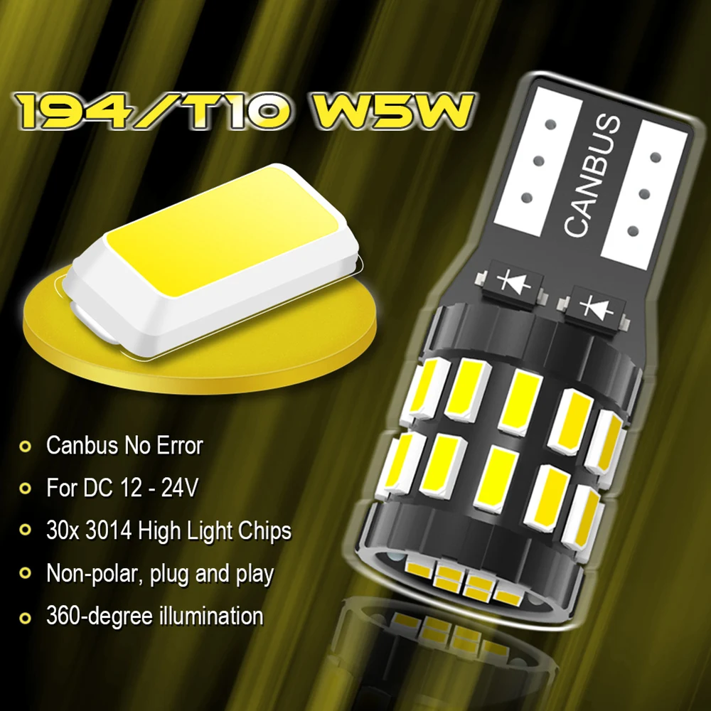 10pcs W5W T10 194 LED Canbus Bulb No OBC Error Clearance Parking Lights For Peugeot 206 207 307 3008 2008 308 408 508 301 208 | Автомобили