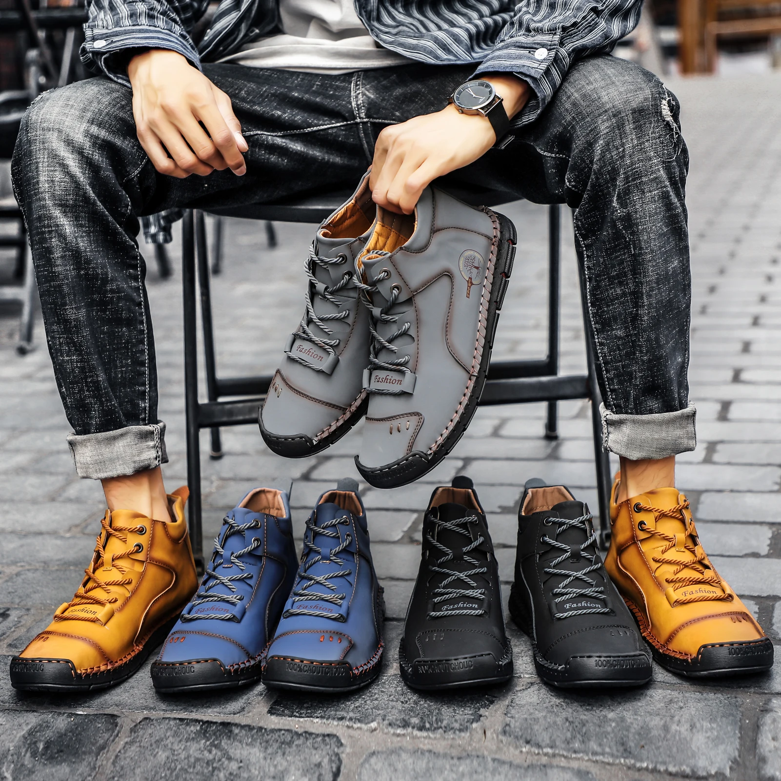 

Dacomfy Comfortable Men Ankle Boots Split Leather Shoes Winter Warm Fur Snow Boots Men's Casual Shoes Outdoor Motorcycle Boots