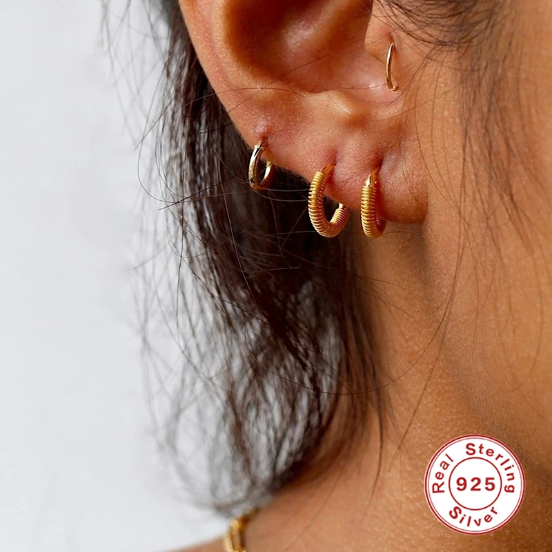 

Aide All-Match Spring Curve Hoop Earrings for Women Engagement Party Cartilage Earrings Glossy 925 Sterling Silver Pendientes