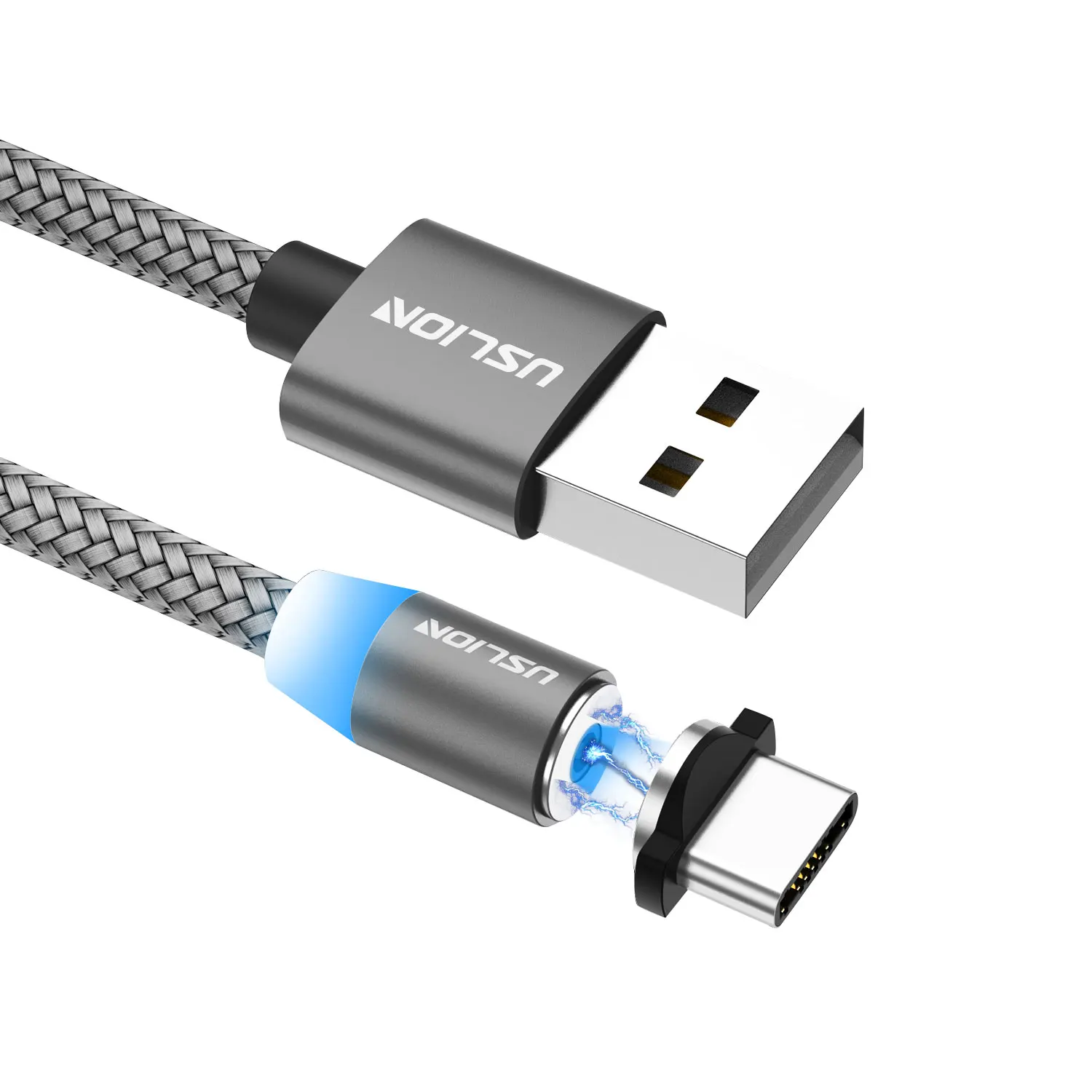 Gray USLION USB кабель для быстрой зарядки Магнитный USB кабель для iPhone type-C зарядный кабель для Xiaomi Note 10 Micro USB Магнитный кабель - Цвет: Gray