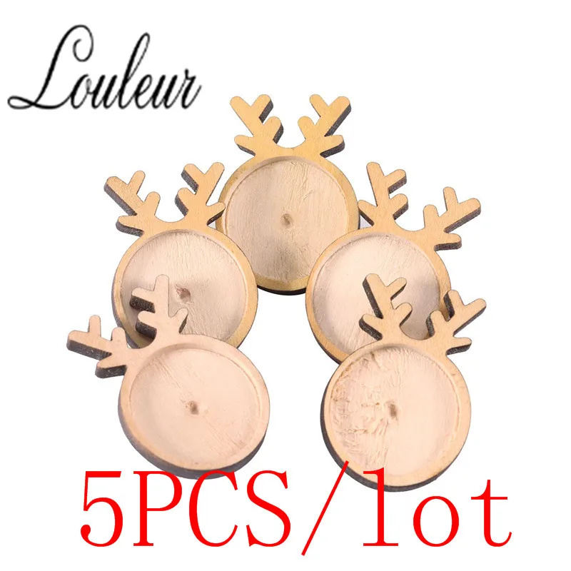 5pcs Louleur простой дерево Кабошон Базовые параметры брошки DIY Олень в форме скрепки рождественские броши ободок лоток материал для изготовления украшений - Цвет: 5pcs