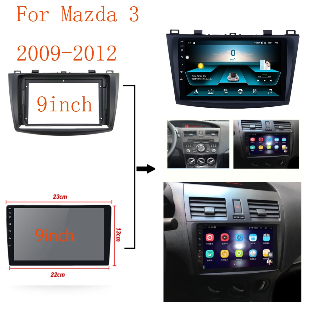 BYNCG-Kit de ajuste de Fascia para coche, 9 pulgadas, para Mazda 3, 2009-2012, adaptador de ajuste de Audio 2 Din, Panel facial, marco de DVD de doble Din