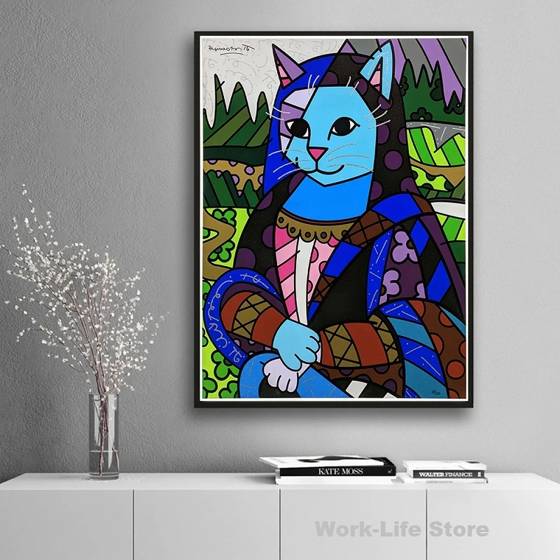 Забавный Мона кошка минималистский Wall Art Холст Картина Nordic Плакаты и принты