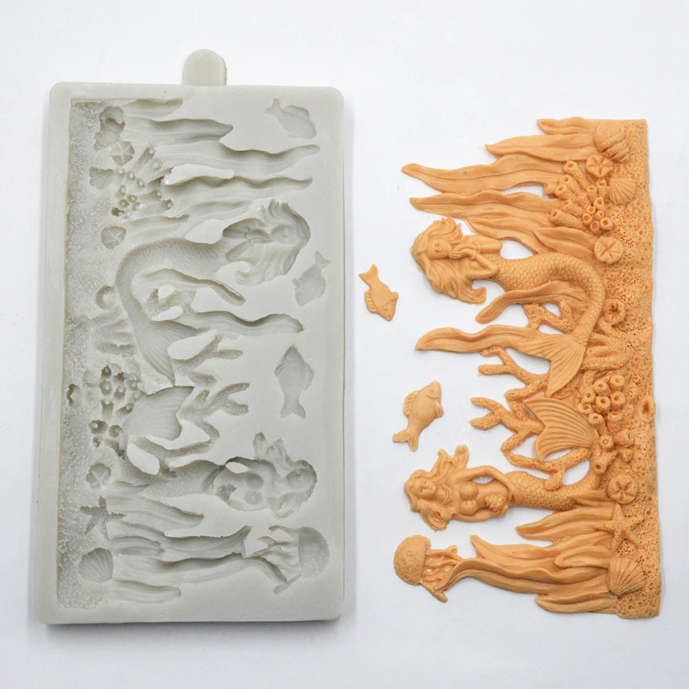 

New Mermaid Tail Silicone Mold Ocean Series Coral Seaweed Fondant Cake Mold Chocolate Baking tools