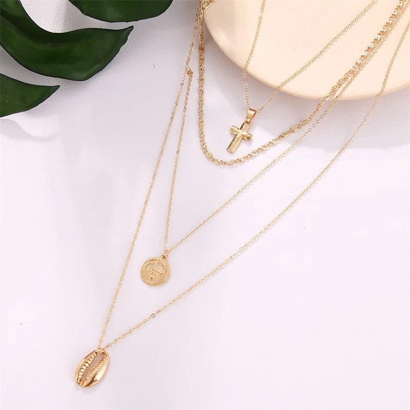 Винтажное многослойное металлическое ожерелье в виде морской раковины с