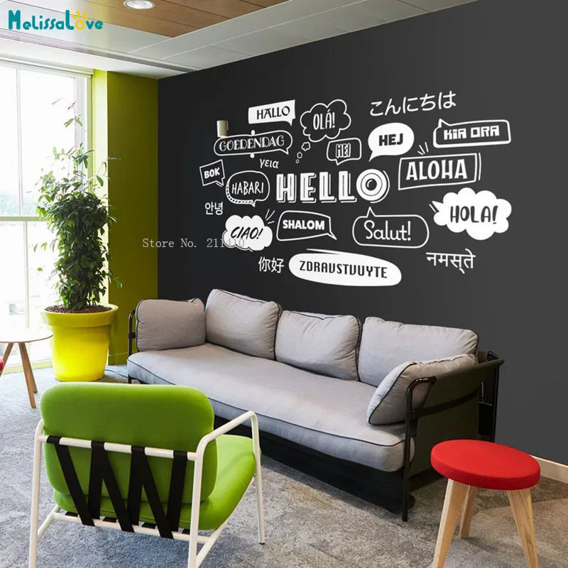 

Multi Language Hello Wall Decal Coffee Shop Office Decor Motivational Murals Removable Poster Multicultural Integration YT4884