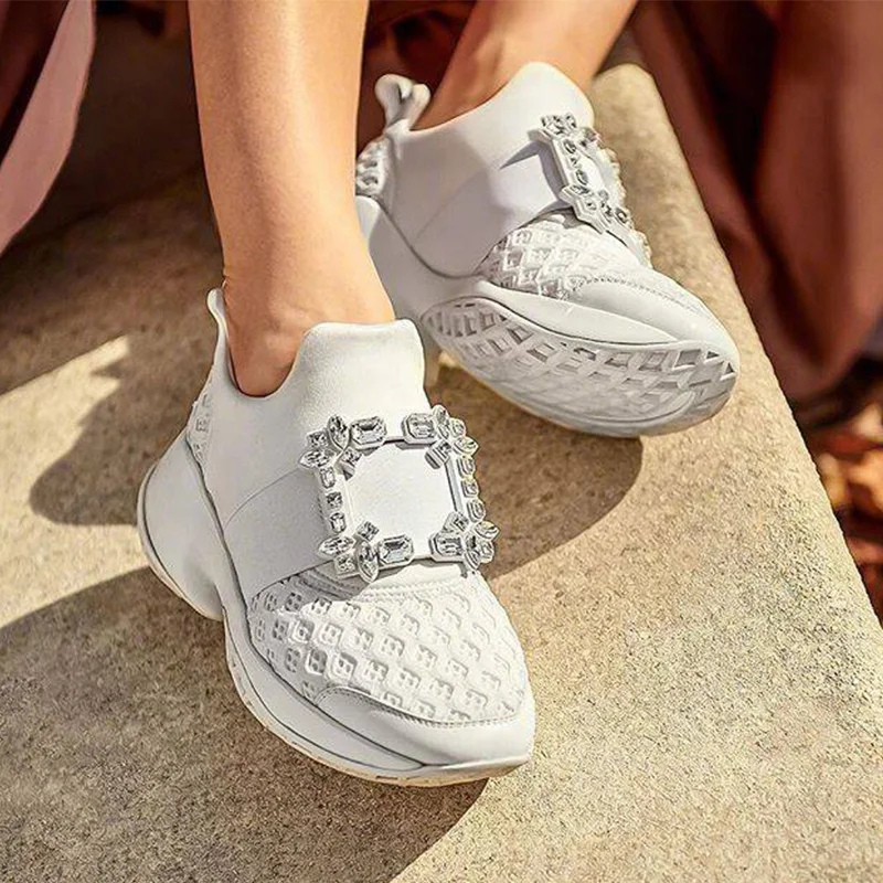 Модельные туфли женские модные кроссовки со стразами с квадратной пряжкой