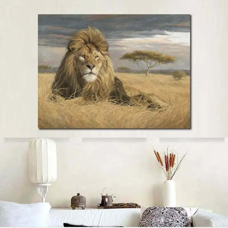 Украшение на стену живопись маслом ландшафты Дикая Африка король гордость Лев