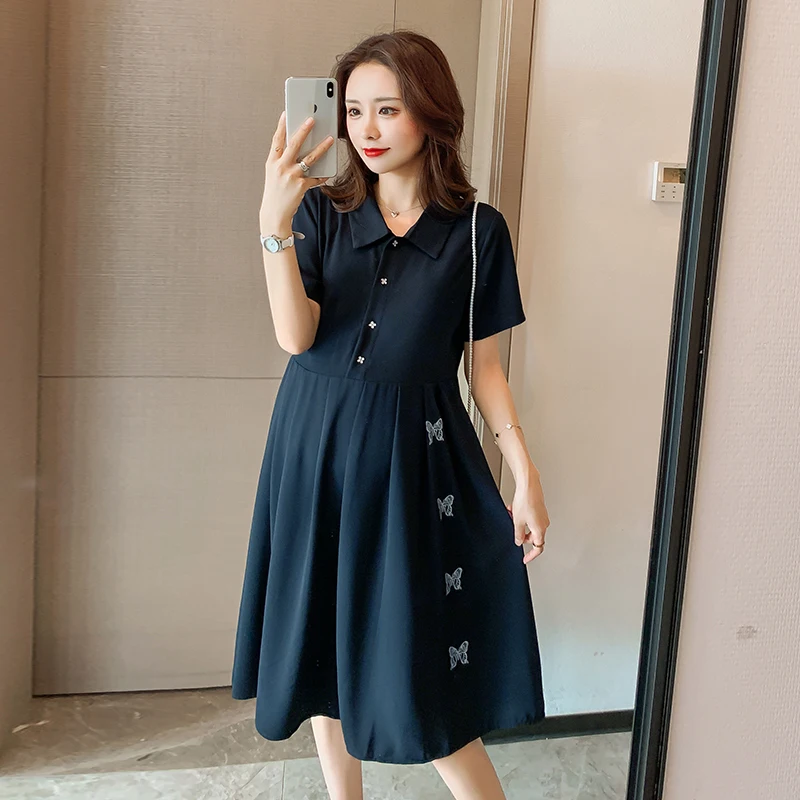

8866# 2021 Summer Korean Fashion Chiffon Maternity Dress Sweet Chic Pleat Loose Clothes for Pregnant Women Elegant Pregnancy