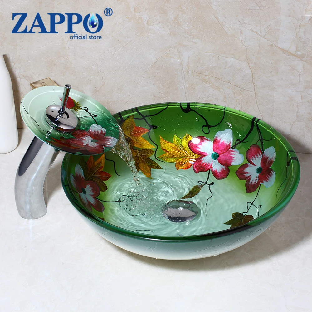 Стеклянная раковина ZAPPO для ванной комнаты с водяным выдвижным сливом в форме