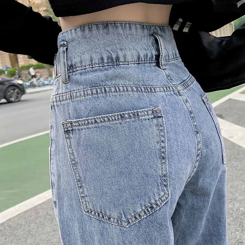 

TongSiHai Jeans Women High Waist Straight Wide Leg Pants Ladies Girls Loose Cotton Denim Pantalones Vaqueros Mujer