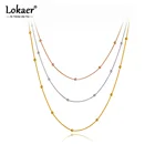 Ожерелье Lokaer из титановой нержавеющей стали трех золотых цветов, модное богемное трехслойное ожерелье с цепочкой из бисера для женщин N20295