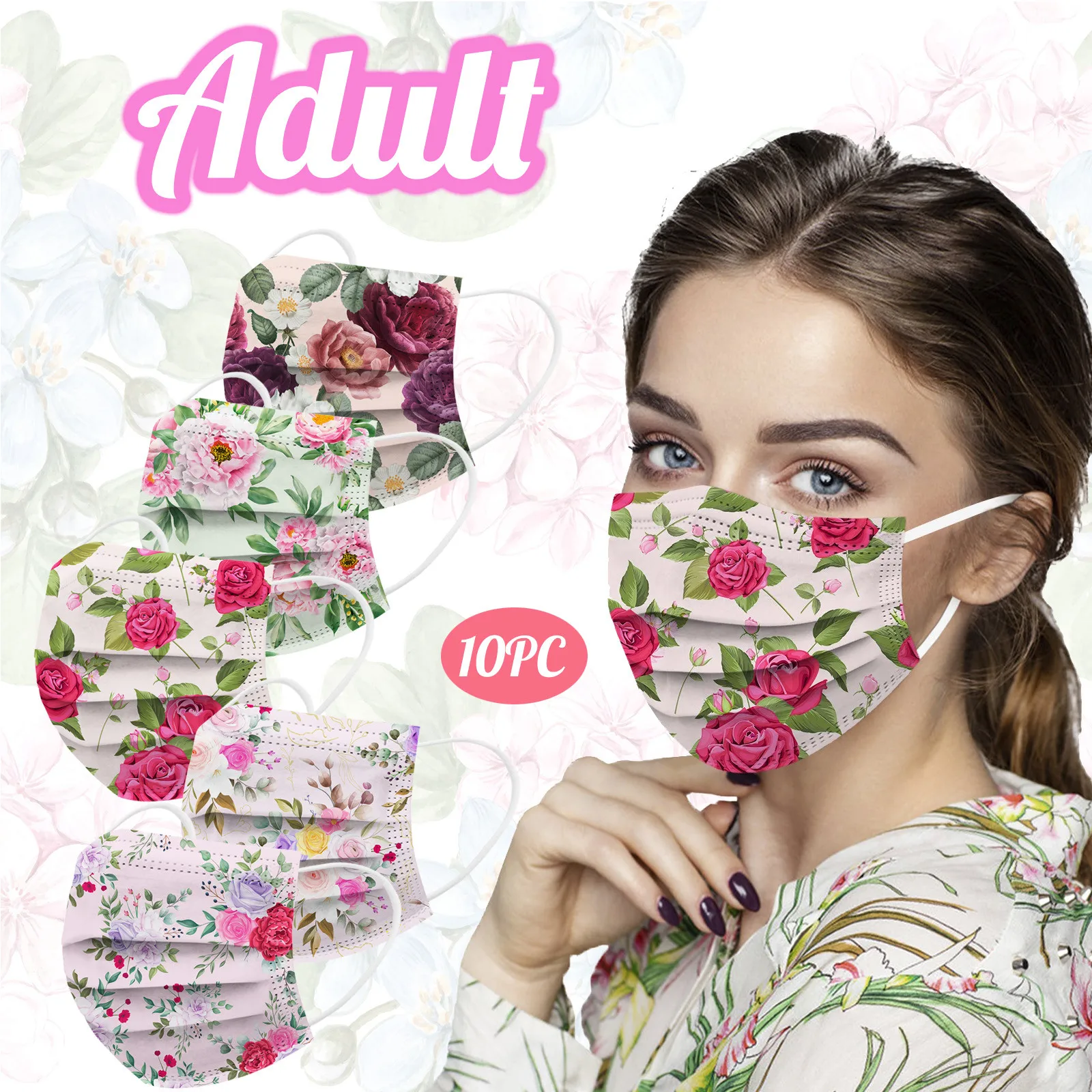10/50 шт. одноразовые маски для лица с цветочным узором |