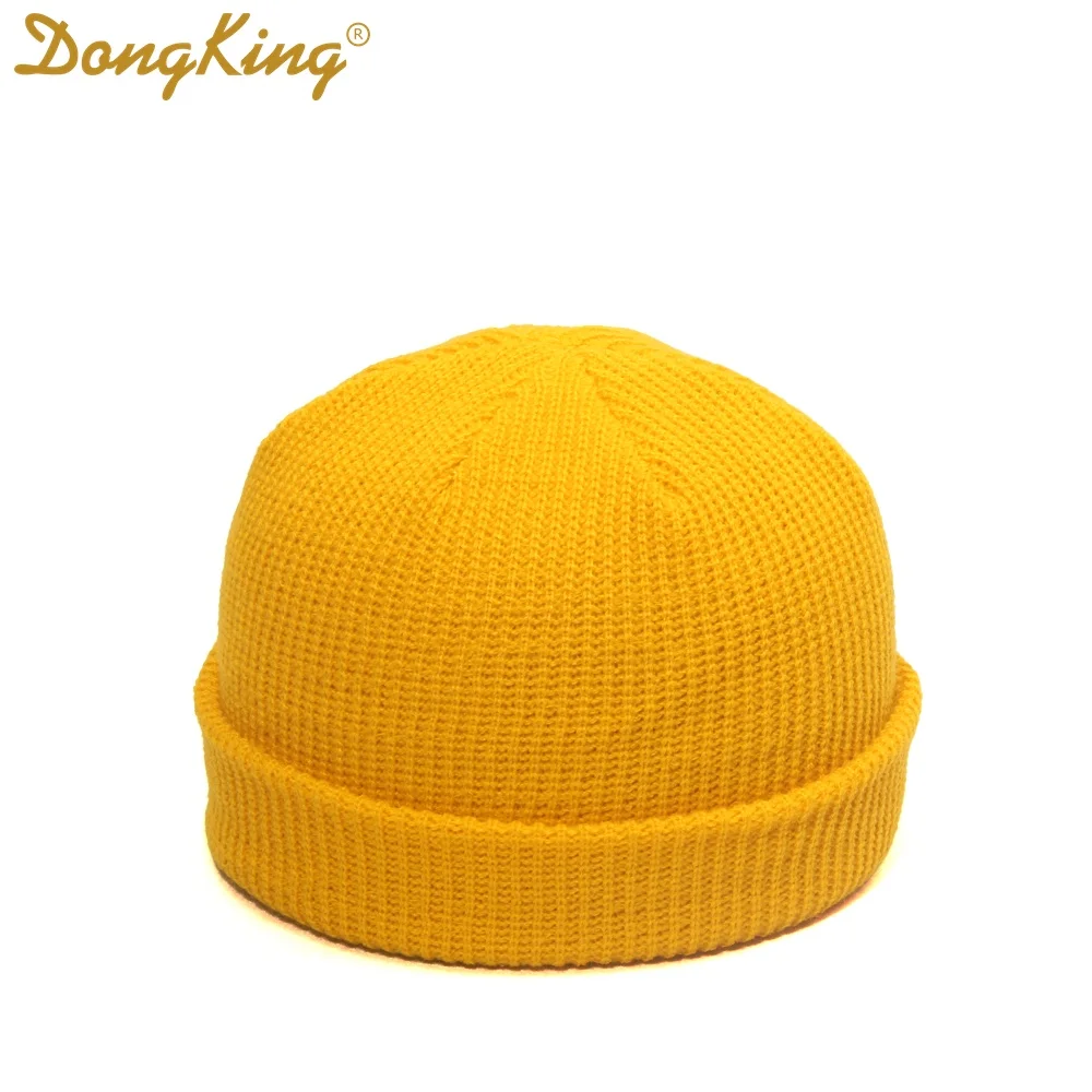 Yellow DongKing Новые Вязаные Шапочки ребристый трикотажный с манжетами короткие дыни кепки Docker Beanie шапка с черепом Ретро зимняя шапка унисекс Зимние шапки - Цвет: Yellow