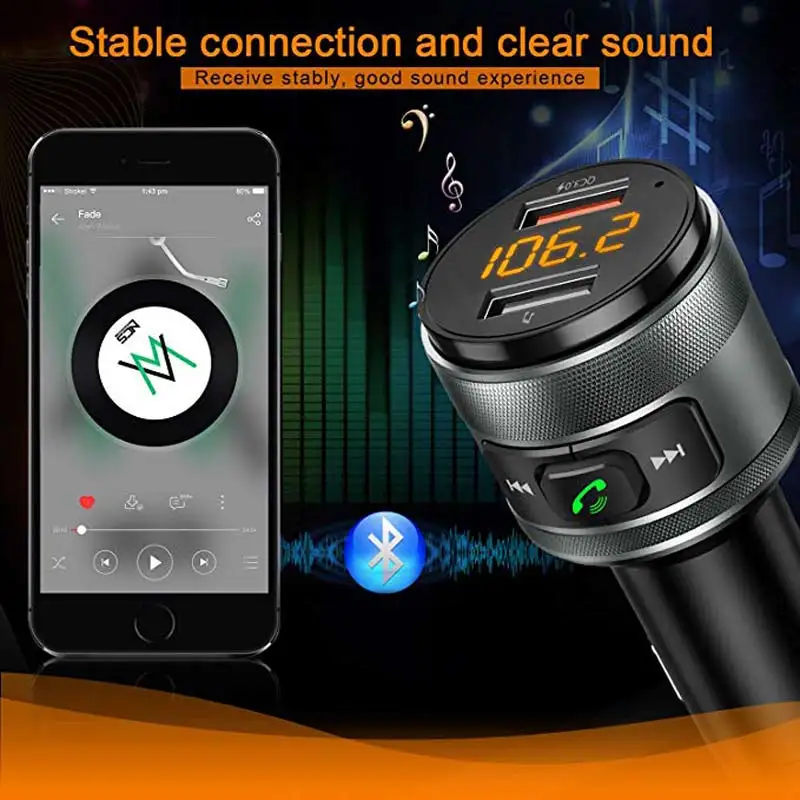 Bluetooth FM-трансмиттер QC3.0 радиоадаптер музыкальный проигрыватель для автомобиля с
