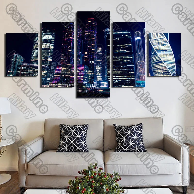 

Poster City Buildings Pink White Light Landscape Canvas Painting 5Pcs Posters Painting Wall Art Decoration for Living Room