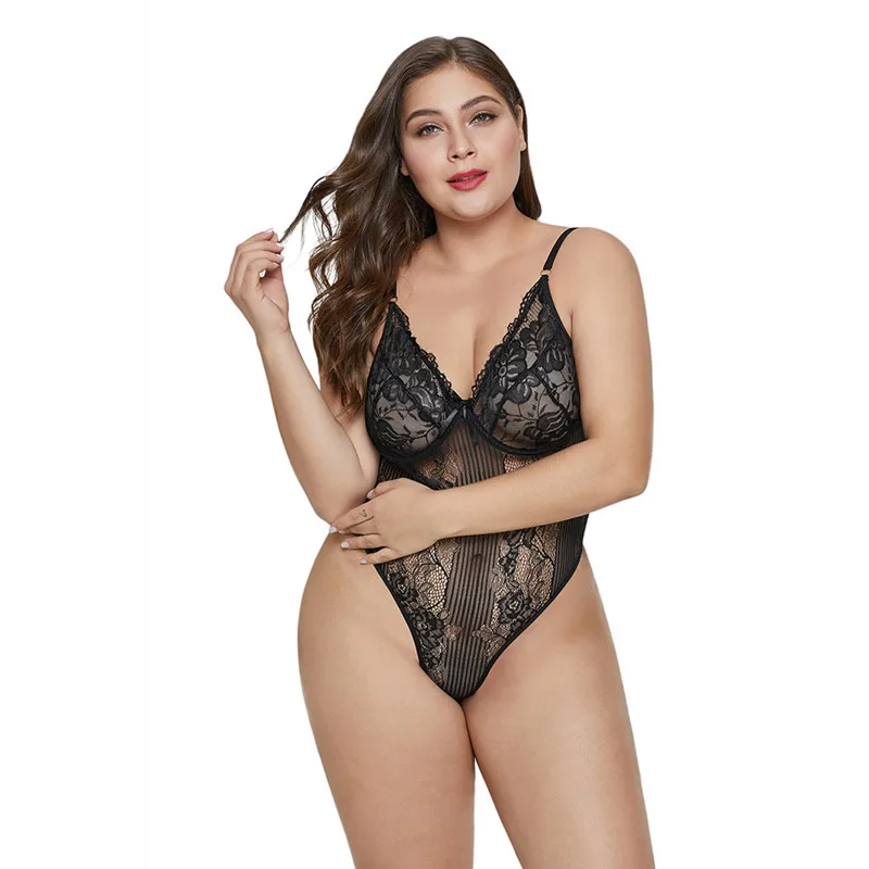 Красный/черный/белый Сладкий цветочный размера плюс L-5XL боди с вырезами