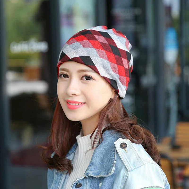 Women Winter Knit Running Cap Polyester Casual Sports Slouchy Beanie Hats Two Used Female Scarf Fashion Beanies |