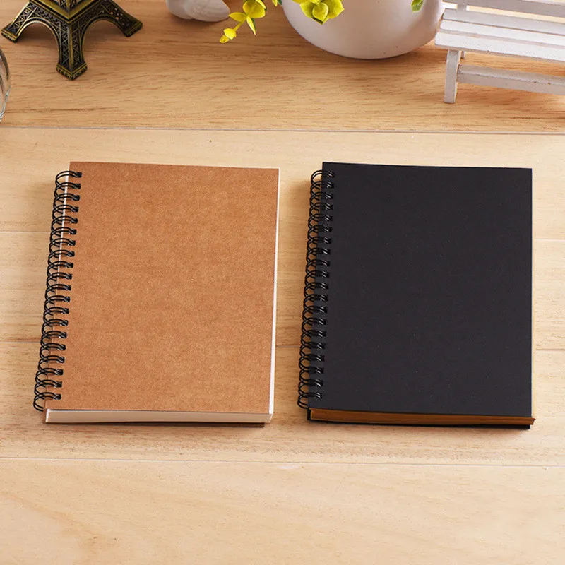LLD Simple Kraft Art Paper Material Double Coil Ring Spiral Drawing Notebook Sketchbooks Diary for Painting Paper Notepad