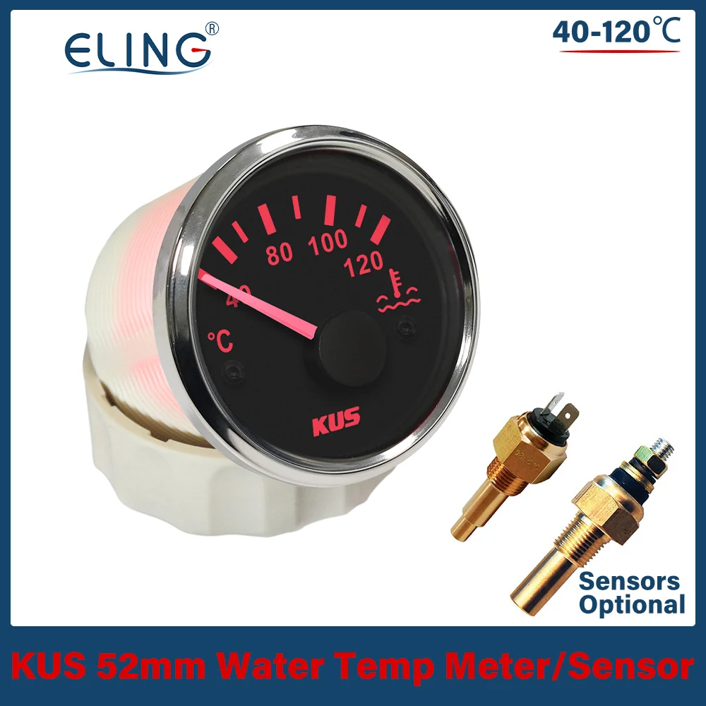 

KUS Universal 52mm Water Temp Gauge 40-120℃ 25-120℃ 12V 24V for Auto Boat Red Yellow Light Temperature Sensor M10 M14 M16 M18