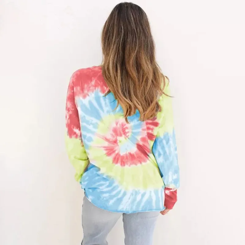 

2020 Autumn Winter New European and American Women's Wear Color-Changing Long-Sleeve Tie-Dye Loose Round Neck Female Pullover