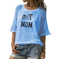 casual 34 sleeve t shirt for women cat mom letters print kawaii t shirt women female harajuku top cute o neck tees