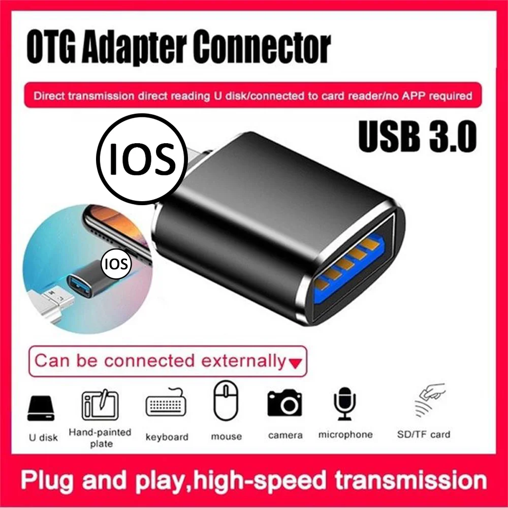 Адаптер USB Famale для камеры Lightning конвертер данных SD-карта U-диск короткий OTG iPhone 12 11