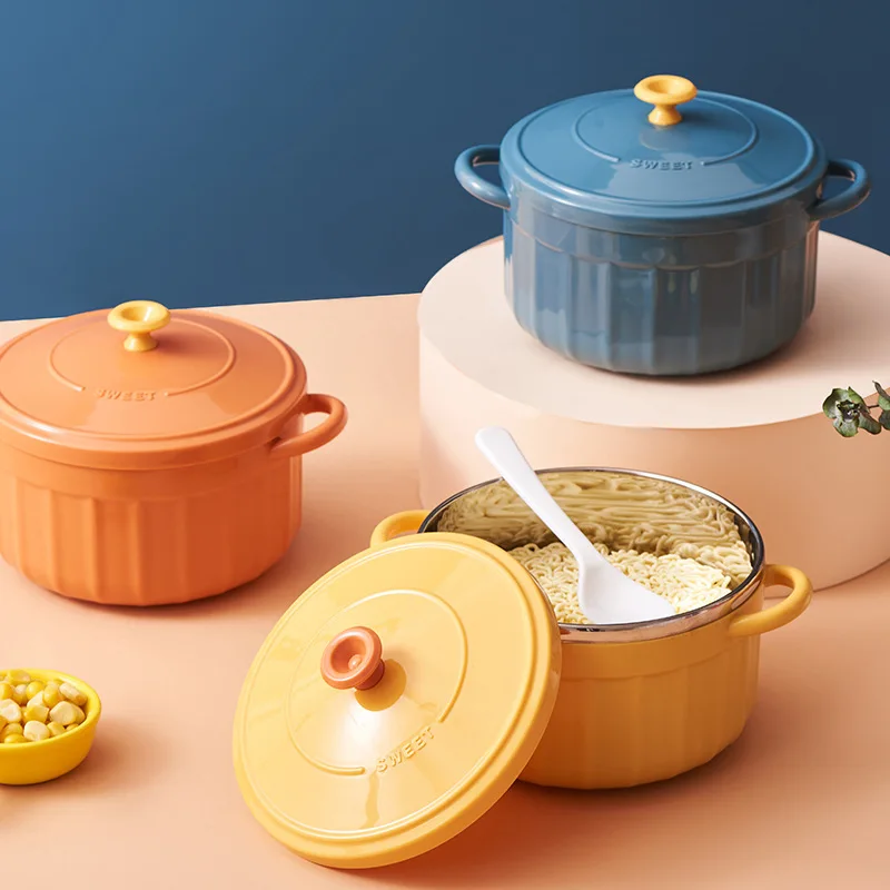 

Japanese-style Instant Noodle Bowl Stainless Steel Insulated Bowl Lid Portable Insulated Lunch Box Student Dormitory