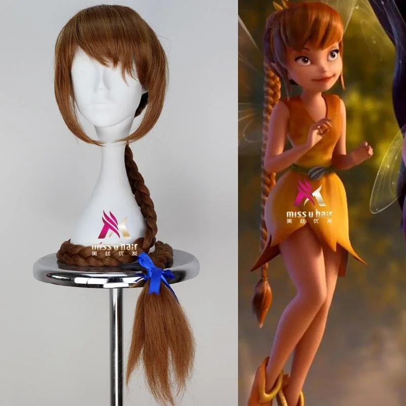 

New Peter Pan Fawn Cosplay Wig 2019 Film Tinker Bell and the Pirate Fairy Long Braids Synthetic Hair for Adult +wig cap