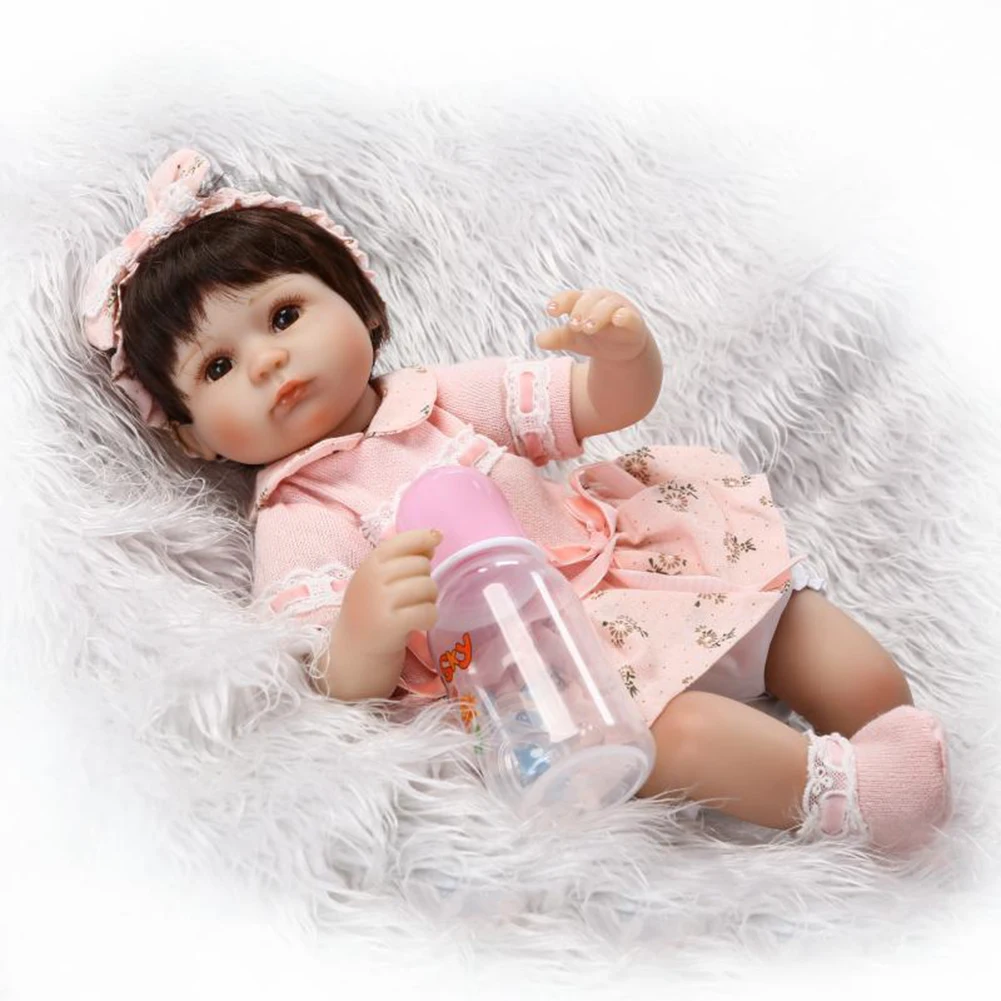 

40cm Baby Reborn Doll with Feeding Bottle Play Toy Realistic lifelike Newborn Babies Doll Toy For Girls Reborn Birthday Gift