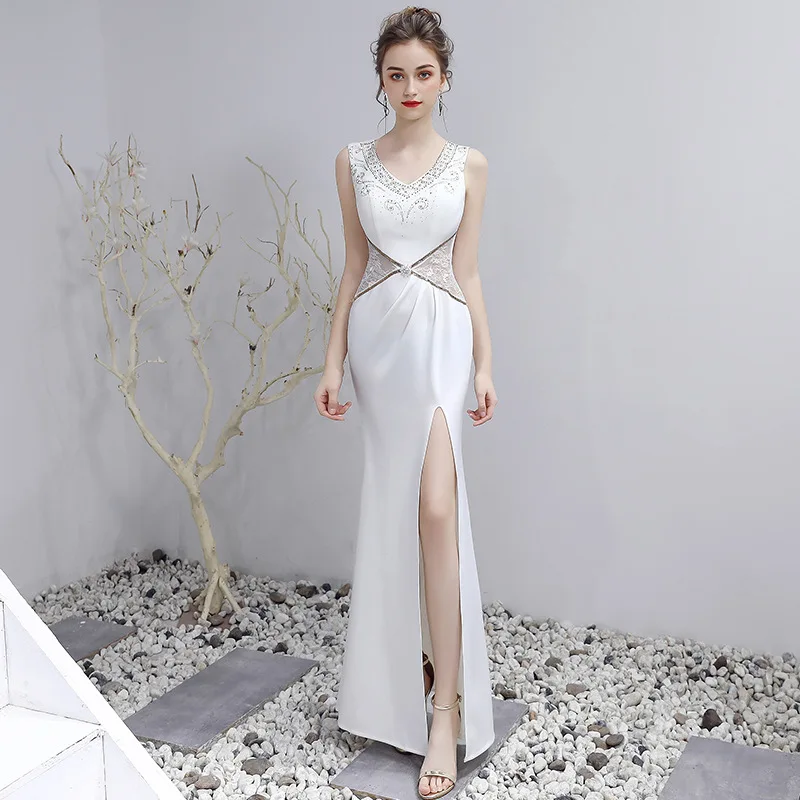 

Sweet Memory Night Club Deep V Neck Sexy White Prom Dresses SW19127