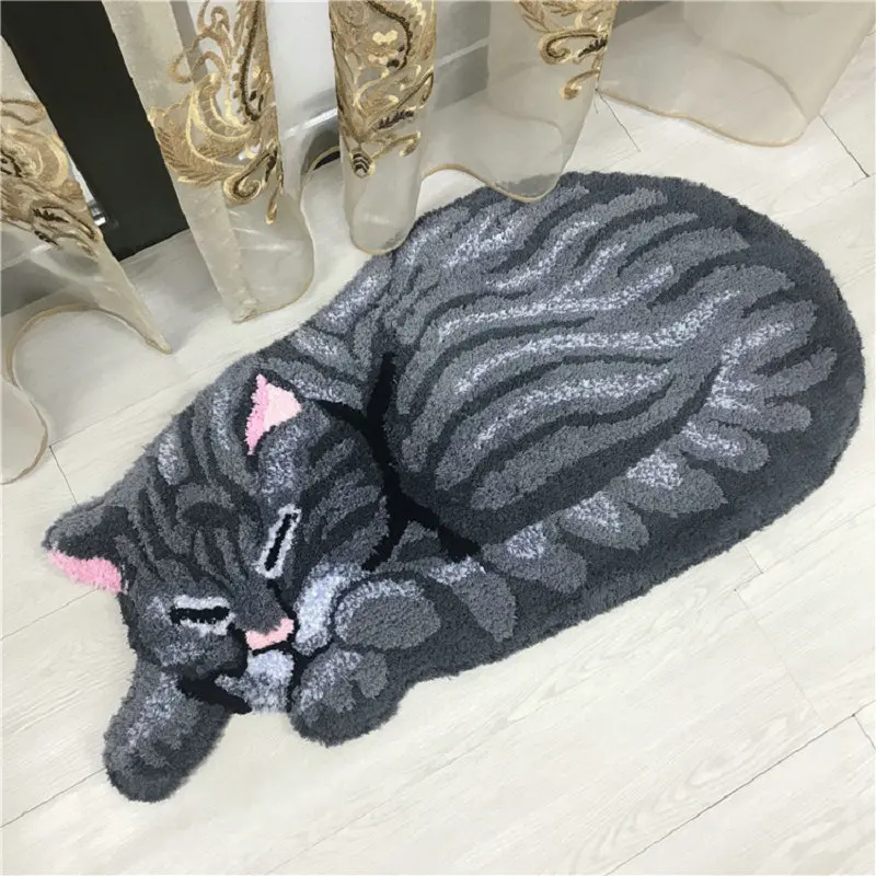 cute cat shape rug anti slip plush hand woven carpet mat living room bedroom bathroom door gray brown cats rugs free global shipping